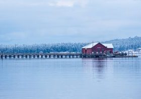 Coupeville Wharf, Whidbey Island, Coupeville, Washington, Barn, Water, Winter